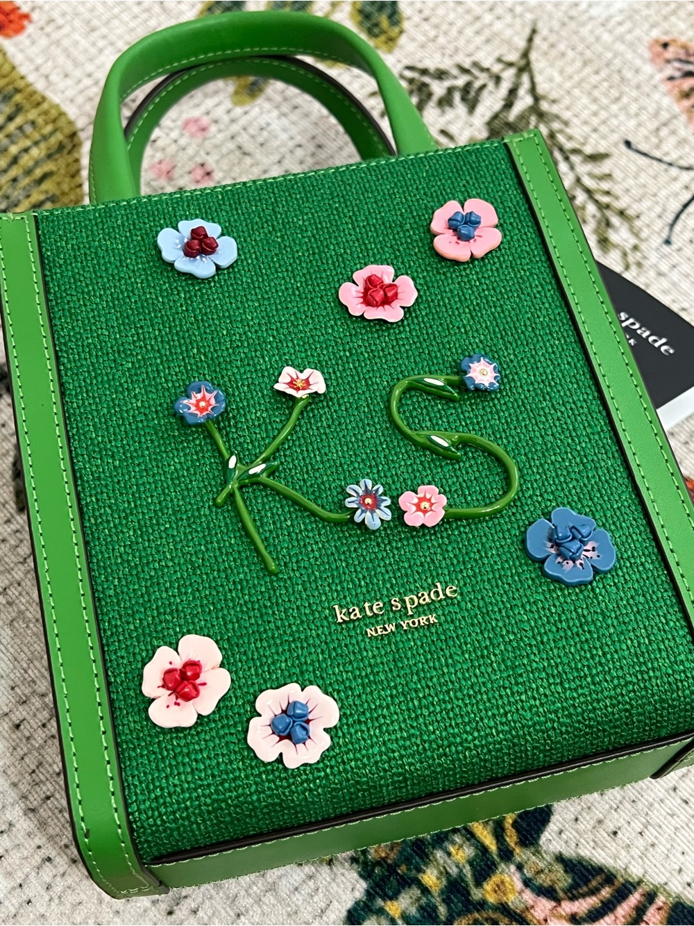 NWT Kate Spade NY Manhattan Floral Appliqué Green Mini Tote Bag - Picture 7 of 14